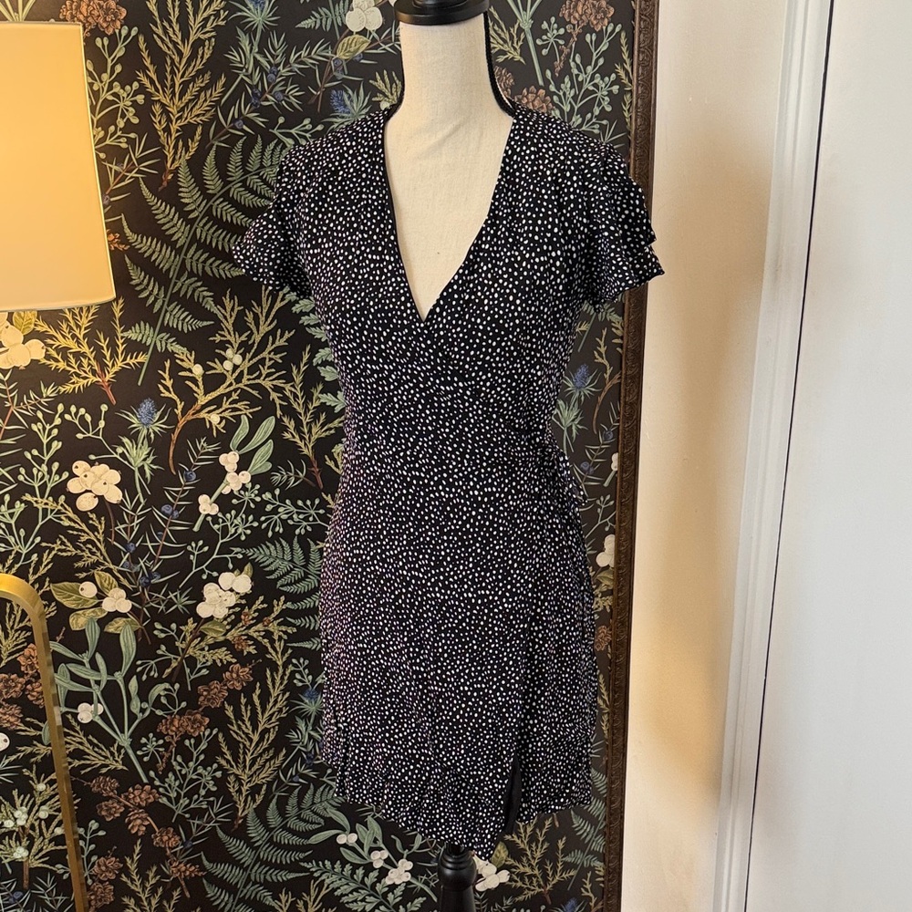 Black and White Polka Dot Wrap Dress